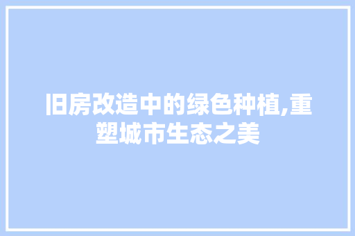 旧房改造中的绿色种植,重塑城市生态之美
