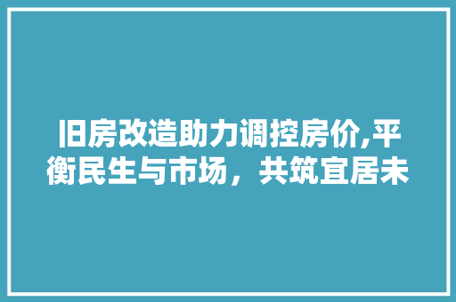 旧房改造助力调控房价,平衡民生与市场，共筑宜居未来