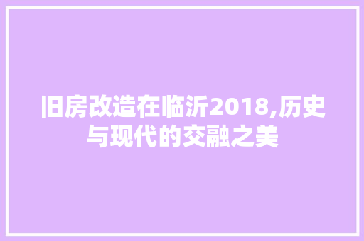 旧房改造在临沂2018,历史与现代的交融之美