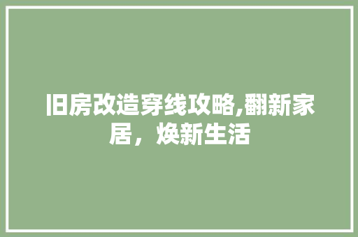 旧房改造穿线攻略,翻新家居，焕新生活