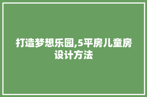 打造梦想乐园,5平房儿童房设计方法
