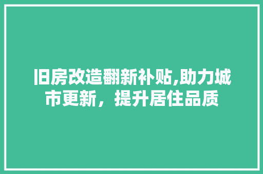 旧房改造翻新补贴,助力城市更新，提升居住品质