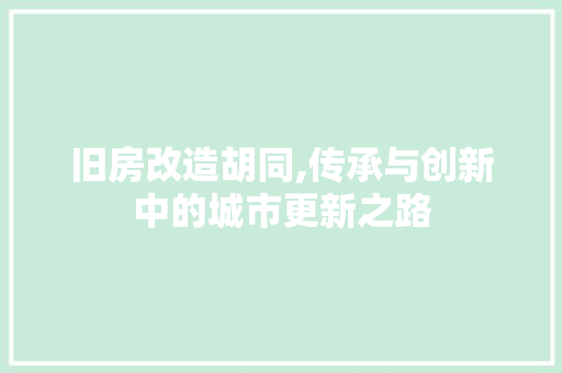 旧房改造胡同,传承与创新中的城市更新之路