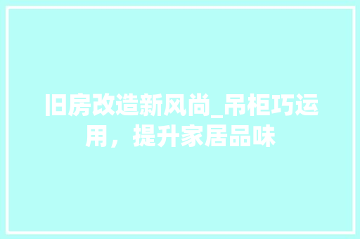 旧房改造新风尚_吊柜巧运用，提升家居品味