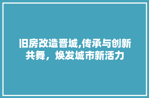 旧房改造晋城,传承与创新共舞，焕发城市新活力