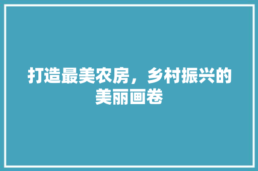 打造最美农房，乡村振兴的美丽画卷