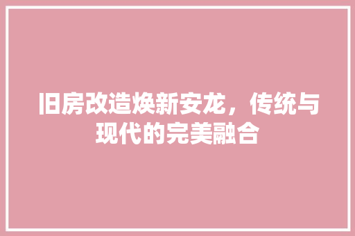 旧房改造焕新安龙，传统与现代的完美融合