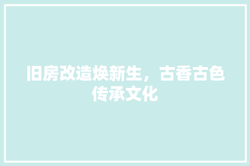 旧房改造焕新生，古香古色传承文化