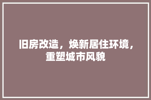 旧房改造，焕新居住环境，重塑城市风貌