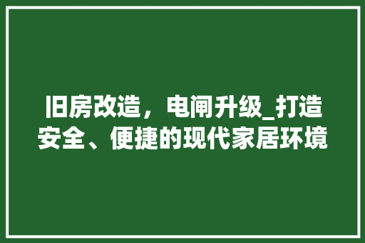 旧房改造，电闸升级_打造安全、便捷的现代家居环境