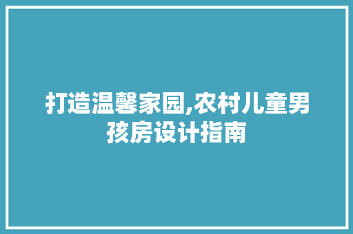 打造温馨家园,农村儿童男孩房设计指南