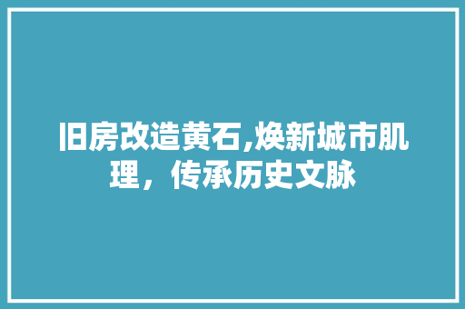 旧房改造黄石,焕新城市肌理，传承历史文脉