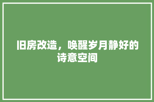 旧房改造，唤醒岁月静好的诗意空间