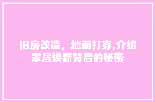 旧房改造，地面打穿,介绍家居焕新背后的秘密