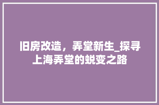 旧房改造，弄堂新生_探寻上海弄堂的蜕变之路