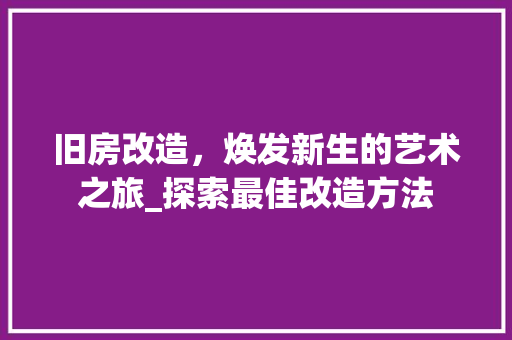 旧房改造，焕发新生的艺术之旅_探索最佳改造方法