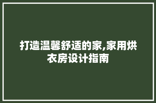 打造温馨舒适的家,家用烘衣房设计指南