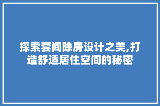 探索套间除房设计之美,打造舒适居住空间的秘密