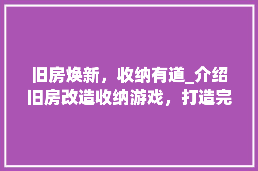 旧房焕新，收纳有道_介绍旧房改造收纳游戏，打造完美生活空间