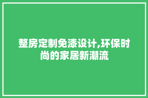 整房定制免漆设计,环保时尚的家居新潮流