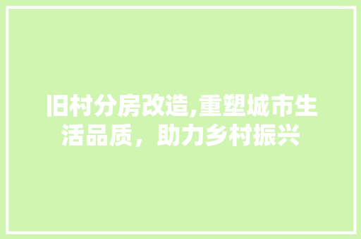 旧村分房改造,重塑城市生活品质，助力乡村振兴