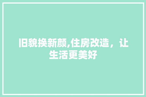 旧貌换新颜,住房改造，让生活更美好