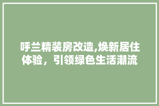 呼兰精装房改造,焕新居住体验，引领绿色生活潮流