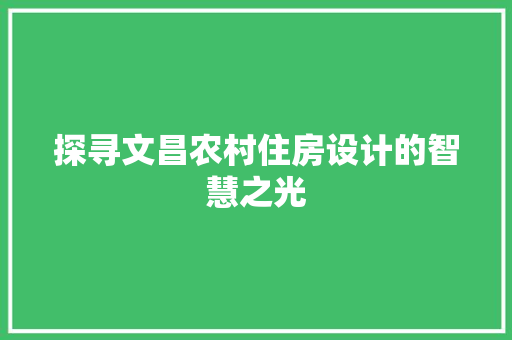探寻文昌农村住房设计的智慧之光