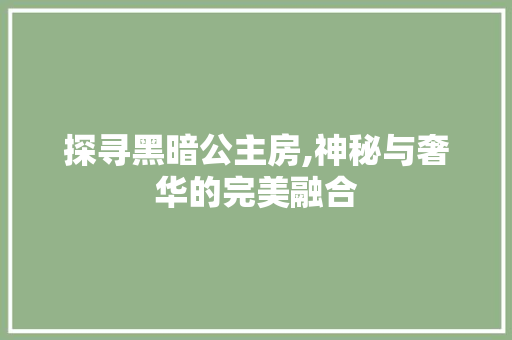 探寻黑暗公主房,神秘与奢华的完美融合