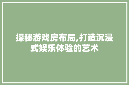 探秘游戏房布局,打造沉浸式娱乐体验的艺术