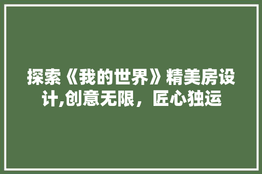 探索《我的世界》精美房设计,创意无限，匠心独运