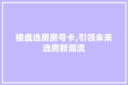 楼盘选房房号卡,引领未来选房新潮流