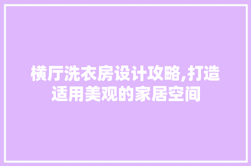 横厅洗衣房设计攻略,打造适用美观的家居空间