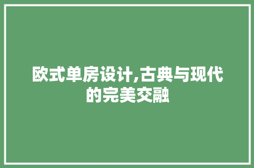欧式单房设计,古典与现代的完美交融