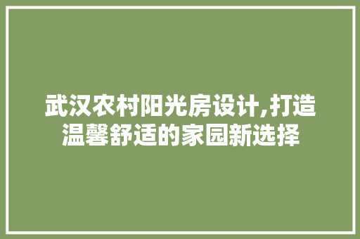 武汉农村阳光房设计,打造温馨舒适的家园新选择