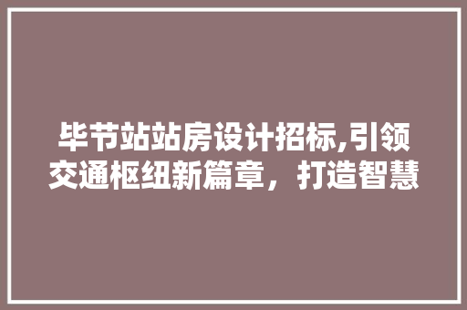 毕节站站房设计招标,引领交通枢纽新篇章，打造智慧出行典范