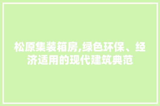 松原集装箱房,绿色环保、经济适用的现代建筑典范
