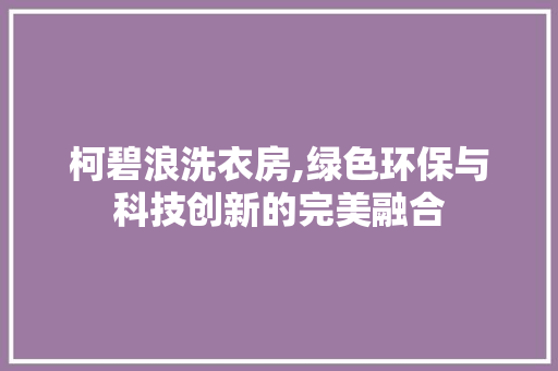 柯碧浪洗衣房,绿色环保与科技创新的完美融合