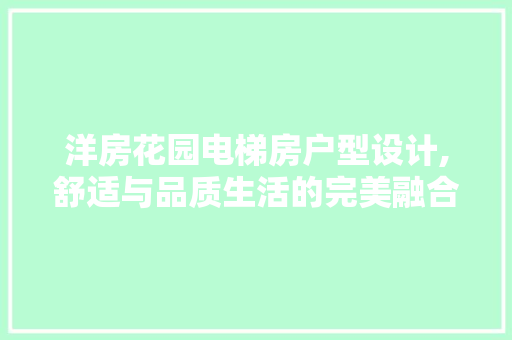 洋房花园电梯房户型设计,舒适与品质生活的完美融合