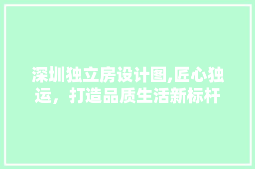 深圳独立房设计图,匠心独运，打造品质生活新标杆