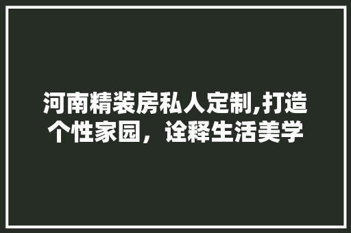 河南精装房私人定制,打造个性家园，诠释生活美学