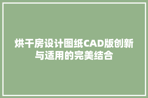 烘干房设计图纸CAD版创新与适用的完美结合