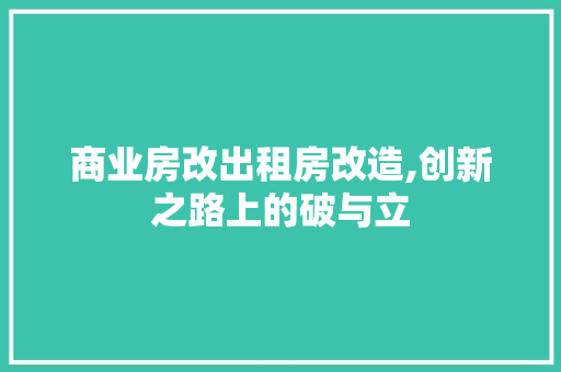 商业房改出租房改造,创新之路上的破与立