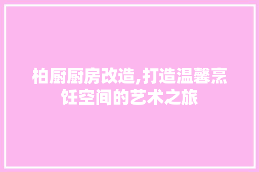 柏厨厨房改造,打造温馨烹饪空间的艺术之旅