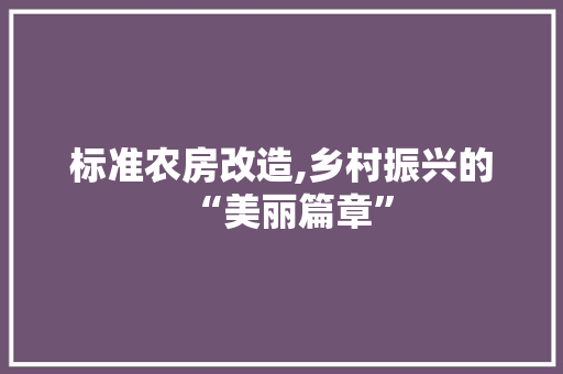 标准农房改造,乡村振兴的“美丽篇章”