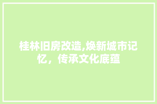 桂林旧房改造,焕新城市记忆，传承文化底蕴