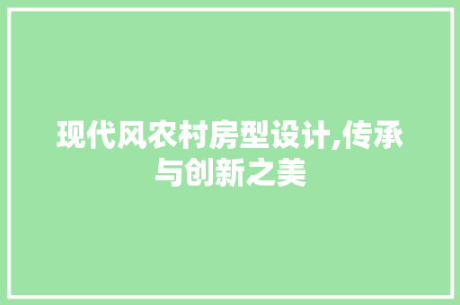 现代风农村房型设计,传承与创新之美