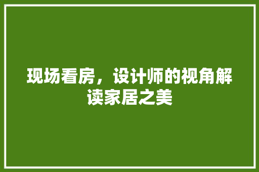 现场看房，设计师的视角解读家居之美