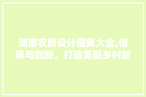 湖南农房设计图集大全,传承与创新，打造美丽乡村新风貌