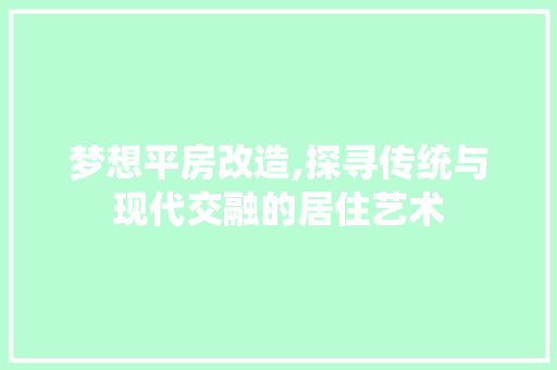 梦想平房改造,探寻传统与现代交融的居住艺术